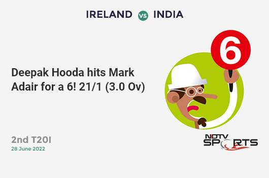 IRE vs IND: 2nd T20I: It's a SIX! Deepak Hooda hits Mark Adair. IND 21/1 (3.0 Ov). CRR: 7