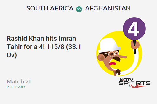 SA vs AFG: Match 21: Rashid Khan hits Imran Tahir for a 4! Afghanistan 115/8 (33.1 Ov). CRR: 3.46