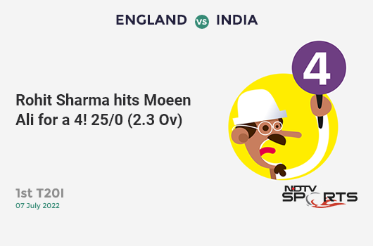 ENG vs IND: 1st T20I: Rohit Sharma hits Moeen Ali for a 4! IND 25/0 (2.3 Ov). CRR: 10