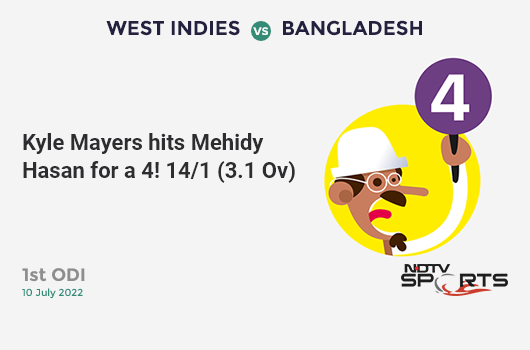 WI vs NZ: Match 29: Shimron Hetmyer hits Matt Henry for a 4! West Indies 96/2 (16.2 Ov). Target: 292; RRR: 5.82