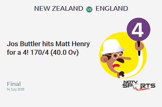 NZ vs ENG: Final: Jos Buttler hits Matt Henry for a 4! England 170/4 (40.0 Ov). Target: 242; RRR: 7.2