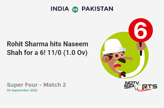 IND vs PAK: Super Four - Match 2: It's a SIX! Rohit Sharma hits Naseem Shah. IND 11/0 (1.0 Ov). CRR: 11