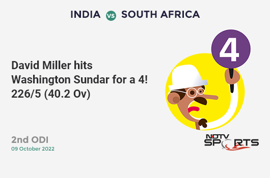 IND vs SA: 2nd ODI: David Miller hits Washington Sundar for a 4! SA 226/5 (40.2 Ov). CRR: 5.6