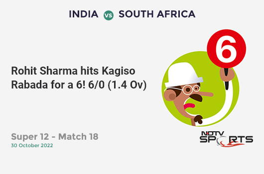 IND vs SA: Super 12 - Match 18: It's a SIX! Rohit Sharma hits Kagiso Rabada. IND 6/0 (1.4 Ov). CRR: 3.6