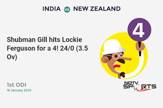 IND vs NZ: 1st ODI: Shubman Gill hits Lockie Ferguson for a 4! IND 24/0 (3.5 Ov). CRR: 6.26