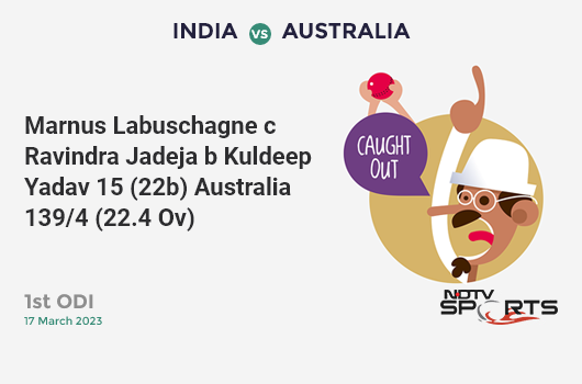 IND vs AUS: 1st ODI: WICKET! Marnus Labuschagne c Ravindra Jadeja b Kuldeep Yadav 15 (22b, 1x4, 0x6). AUS 139/4 (22.4 Ov). CRR: 6.13