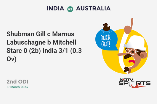 IND vs AUS: दूसरा वनडे: विकेट!  शुबमन गिल c मारनस लाबुस्चगने b मिशेल स्टार्क 0 (2b, 0x4, 0x6)।  भारत 3/1 (0.3 ओवर)।  सीआरआर: 6