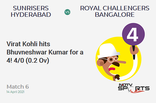 SRH vs RCB: Match 6: Virat Kohli hits Bhuvneshwar Kumar for a 4! RCB 4/0 (0.2 Ov). CRR: 12