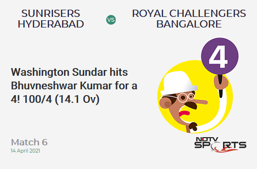 SRH vs RCB: Match 6: Washington Sundar hits Bhuvneshwar Kumar for a 4! RCB 100/4 (14.1 Ov). CRR: 7.06