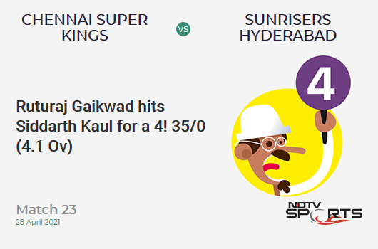 CSK vs SRH: Match 23: Ruturaj Gaikwad hits Siddarth Kaul for a 4! CSK 35/0 (4.1 Ov). Target: 172; RRR: 8.65