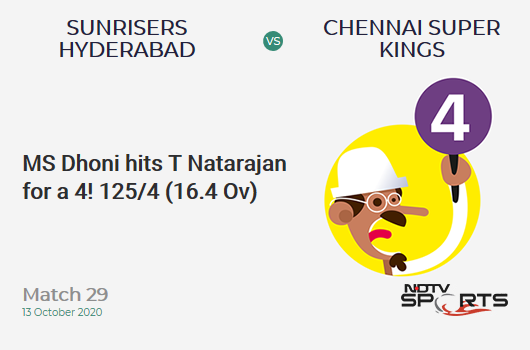 SRH vs CSK: Match 29: MS Dhoni hits T Natarajan for a 4! Chennai Super Kings 125/4 (16.4 Ov). CRR: 7.5