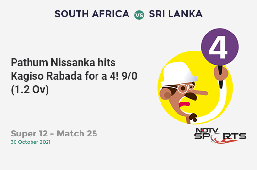 SA vs SL: Super 12 - Match 25: Pathum Nissanka hits Kagiso Rabada for a 4! SL 9/0 (1.2 Ov). CRR: 6.75