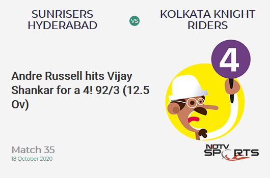 SRH vs KKR: Match 35: Andre Russell hits Vijay Shankar for a 4! Kolkata Knight Riders 92/3 (12.5 Ov). CRR: 7.16