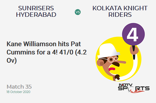 SRH vs KKR: Match 35: Kane Williamson hits Pat Cummins for a 4! Sunrisers Hyderabad 41/0 (4.2 Ov). Target: 164; RRR: 7.85