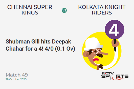 CSK vs KKR: Match 49: Shubman Gill hits Deepak Chahar for a 4! Kolkata Knight Riders 4/0 (0.1 Ov). CRR: 24