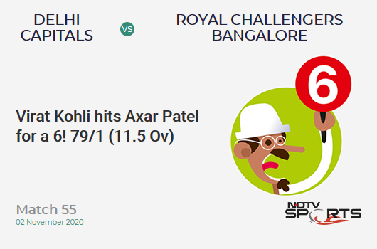 DC vs RCB: Match 55: It's a SIX! Virat Kohli hits Axar Patel. Royal Challengers Bangalore 79/1 (11.5 Ov). CRR: 6.67