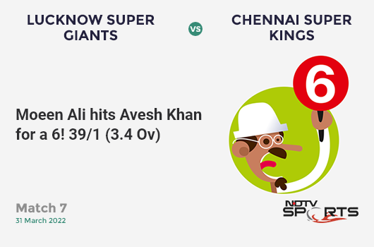 LSG vs CSK: Match 7: It's a SIX! Moeen Ali hits Avesh Khan. CSK 39/1 (3.4 Ov). CRR: 10.64