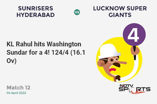 SRH vs LSG: Match 12: KL Rahul hits Washington Sundar for a 4! LSG 124/4 (16.1 Ov). CRR: 7.67